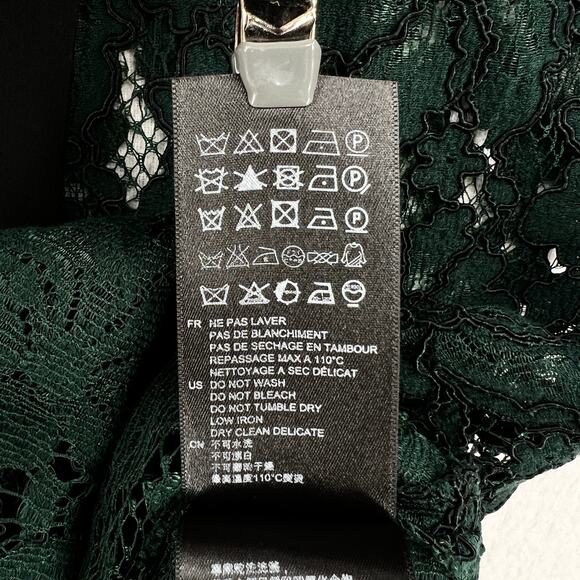 SANDRO Lace Dress Womens Small Green Long Sleeve Tie Neck Mini Sheath - Picture 15 of 16